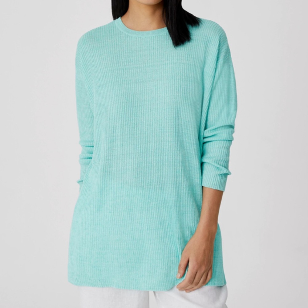 NWT Eileen Fisher Organic Linen Delave Crew Neck Top